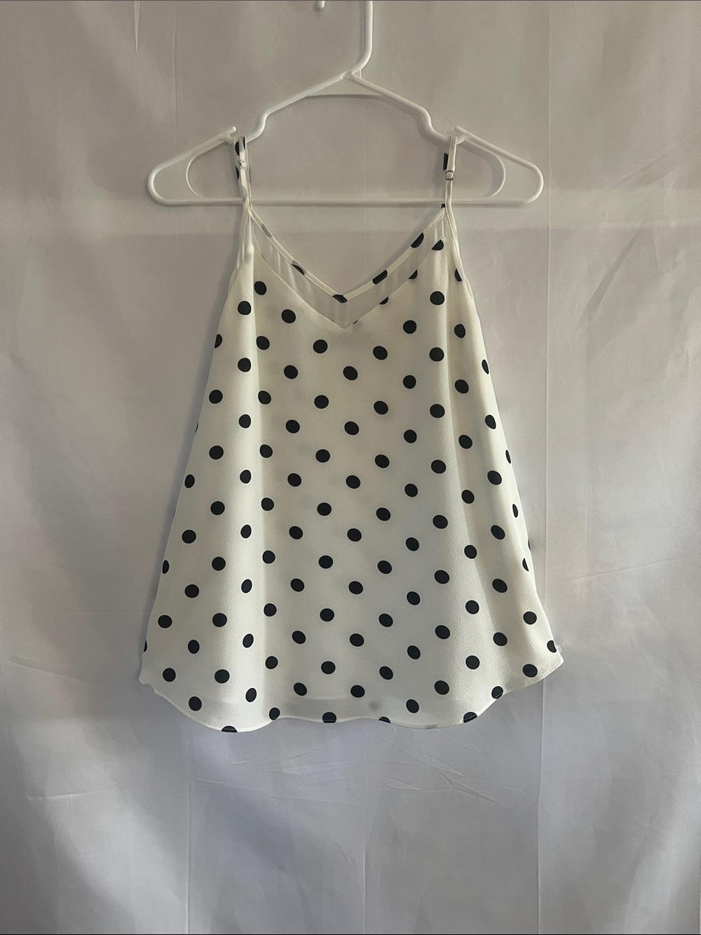 Polka Dot V-Neck Camisole Tank Top - White/Black, Women's Size Small